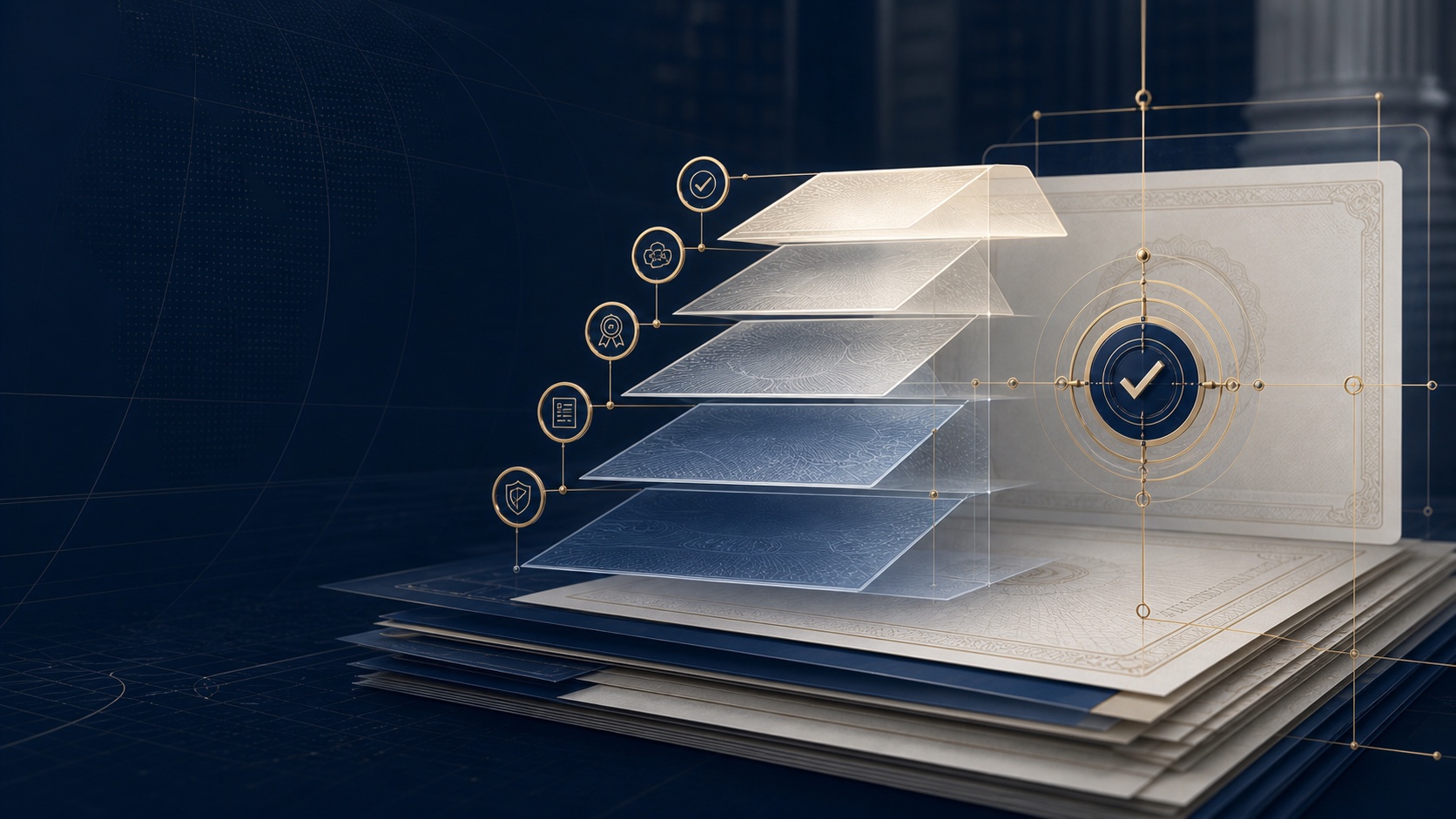 CNOB evidence-grade certification matrix showing five levels, certificate boundaries and registry verification