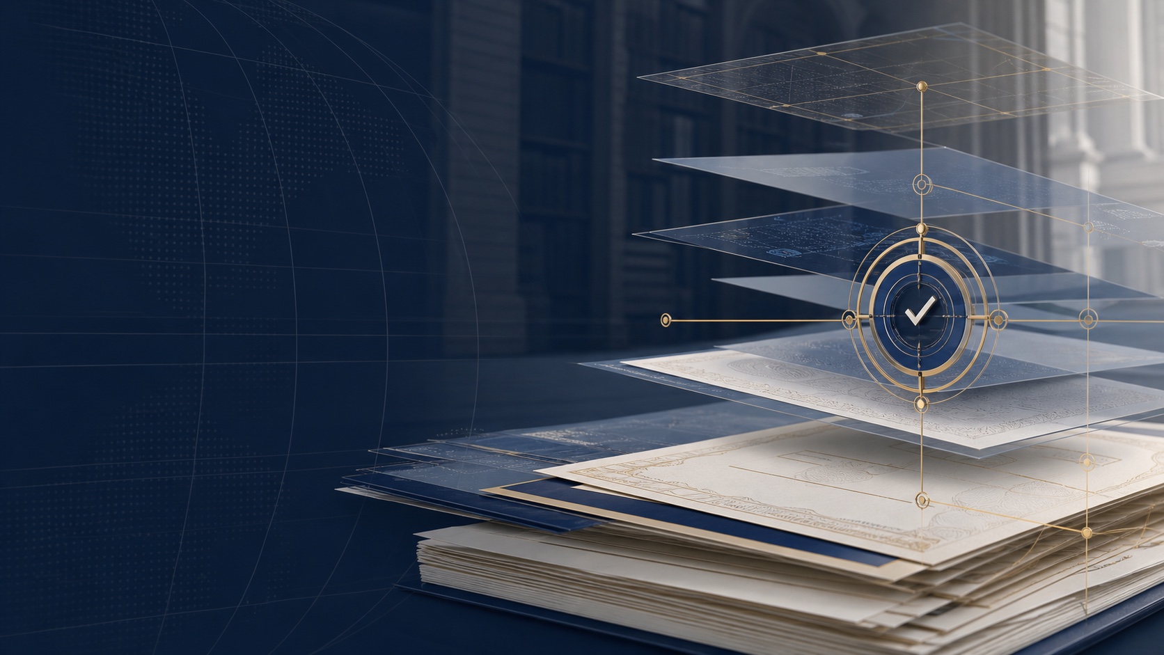 CNOB layered record infrastructure showing archived evidence, verification nodes and privacy-preserving status checks